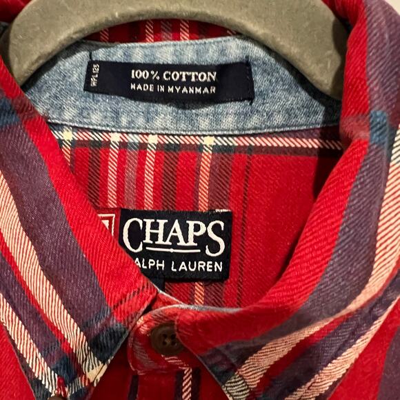 Vintage Chaps Ralph Lauren Flannel Plaid Button Down Shirt Men’s Size Large Red - Picture 5 of 10